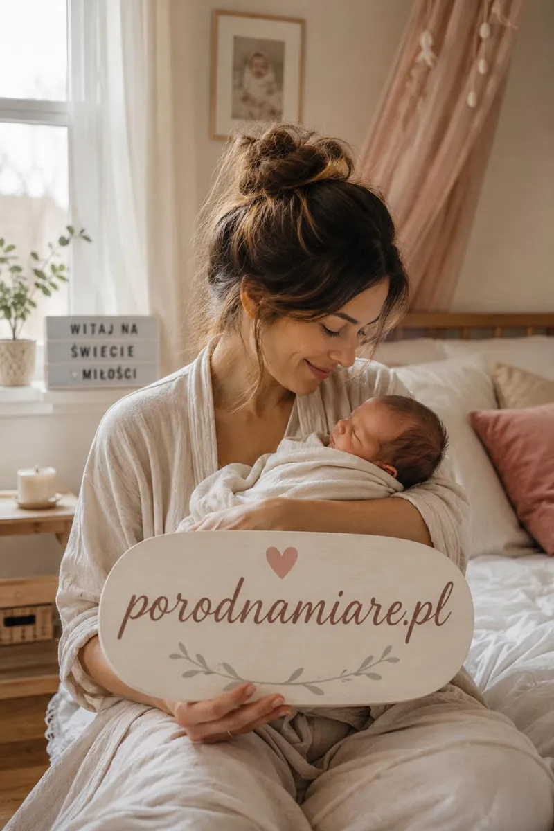 Mama z noworodkiem i tabliczką porodnamiare.pl
